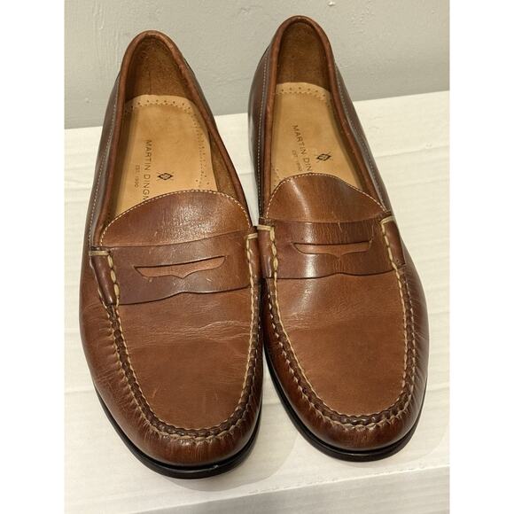 Martin Dingman Brown Leather Penny Loafers Men’s 11.5 Made in Brazil Dress Shoes - Picture 1 of 11